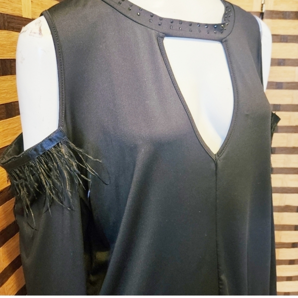 NWOT!! Cold shoulder feather/ diamond dressy top custom